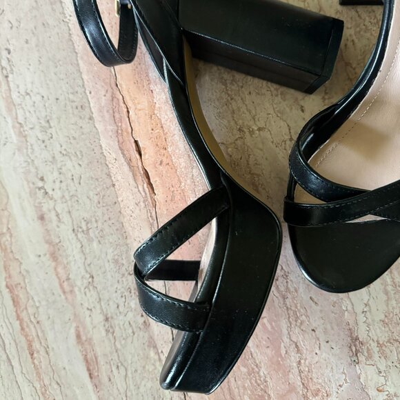 100% Leather Italy 39 Wide size 9 Platform Pump Sandal Ankle Strap BOX open toe - Picture 3 of 6